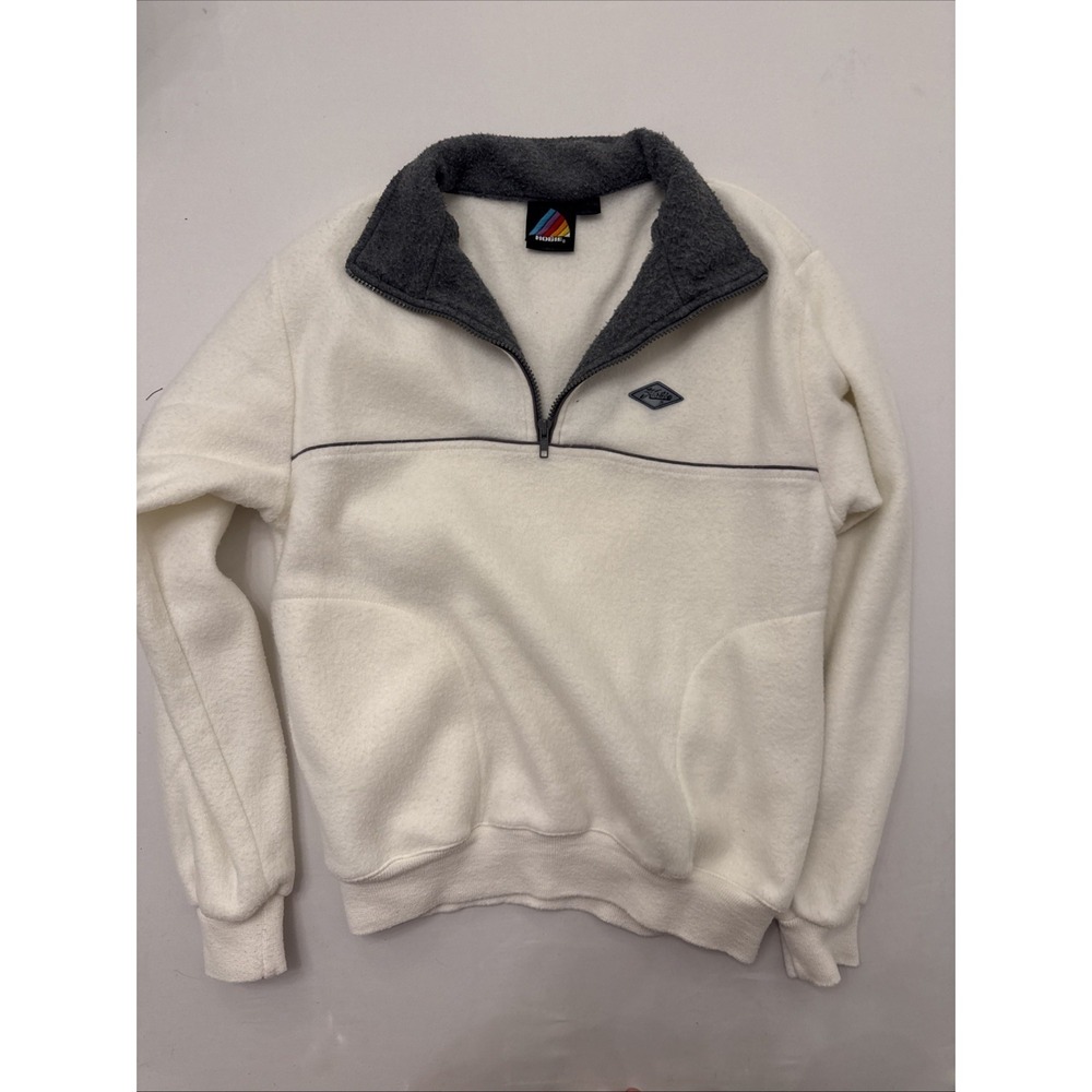 Vintage Hobie fleece 1/4 zip-up jacket in white w/gray trim